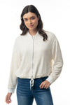 Long Sleeve Metalic Lurex Knit Cropped Jacket - Curvy Size