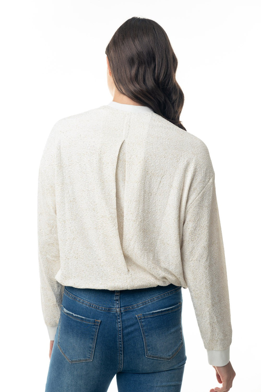 Long Sleeve Metalic Lurex Knit Cropped Jacket - Curvy Size