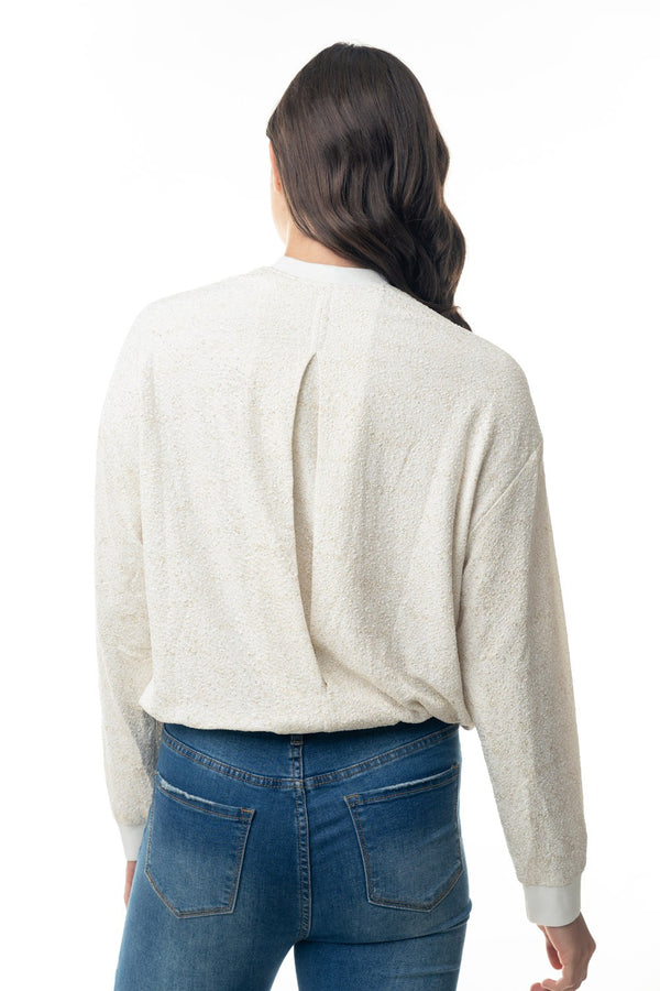 Long Sleeve Metalic Lurex Knit Cropped Jacket - Curvy Size