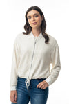 Long Sleeve Metalic Lurex Knit Cropped Jacket - Curvy Size