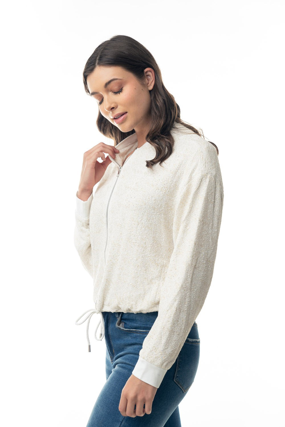 Long Sleeve Metallic Lurex Knit Cropped Jacket - 2 Colors