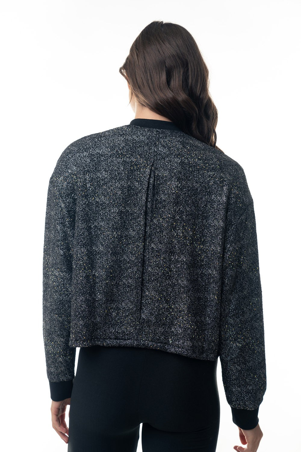 Long Sleeve Metallic Lurex Knit Cropped Jacket - 2 Colors