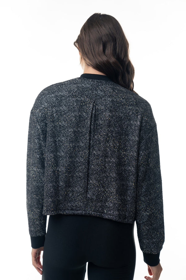 Long Sleeve Metallic Lurex Knit Cropped Jacket - 2 Colors