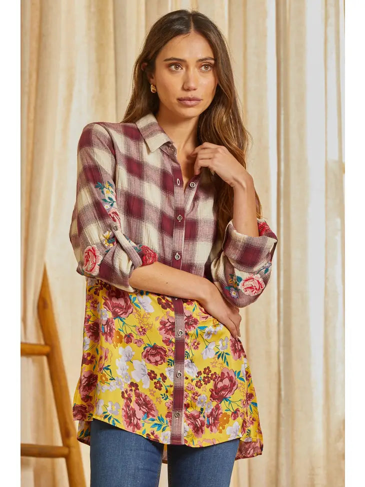 Embroidered Button Up Top