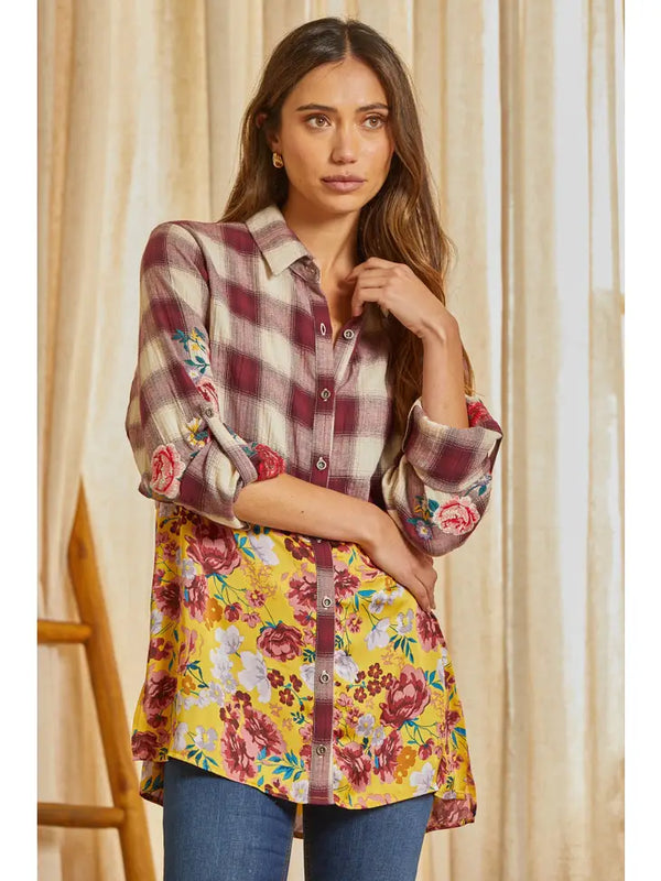 Embroidered Button Up Top