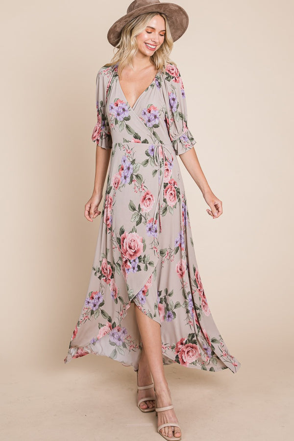 SALE Emerald Collection Floral Faux Wrap High Low Maxi Dress - Curvy Size