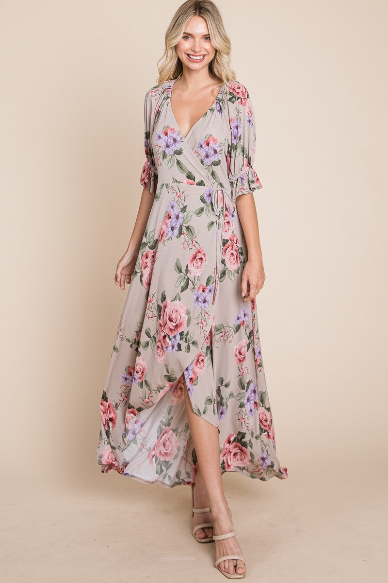 SALE Emerald Collection Floral Faux Wrap High Low Maxi Dress - Curvy Size