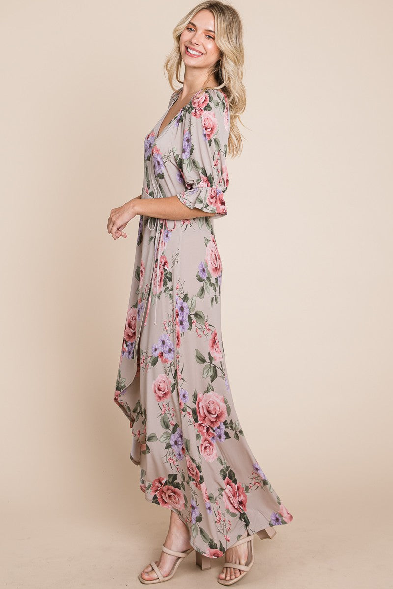 SALE Emerald Collection Floral Faux Wrap High Low Maxi Dress - Curvy Size