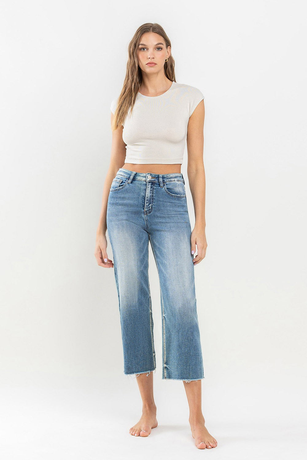 Vervet Super High Rise Raw Hem Wide Leg Jeans