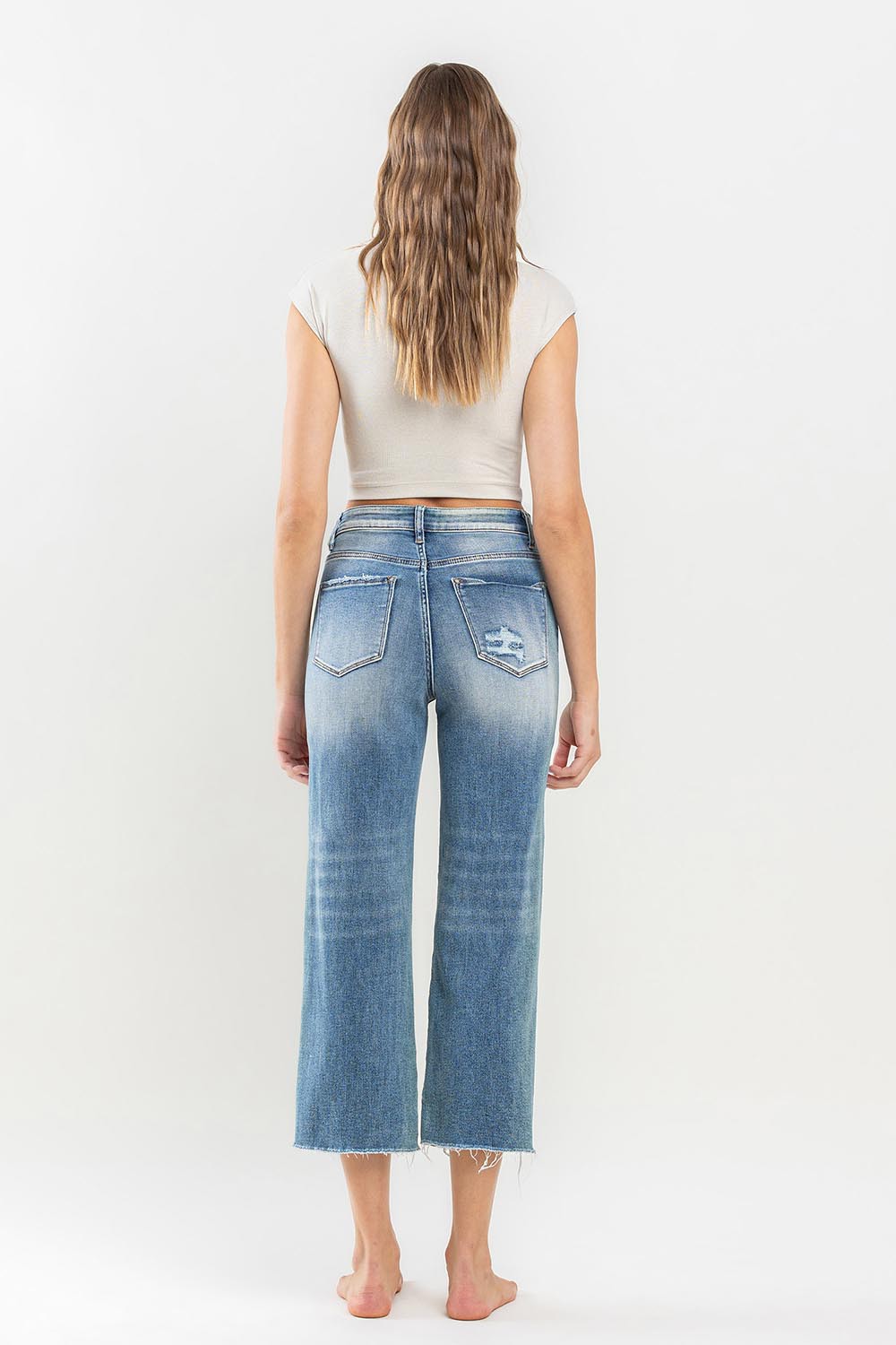 Vervet Super High Rise Raw Hem Wide Leg Jeans