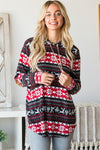 Drawstring Hood Christmas Top with Elbow patch detail