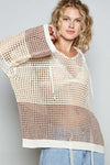 POL Oversize open knit color block dumpy hood sweater