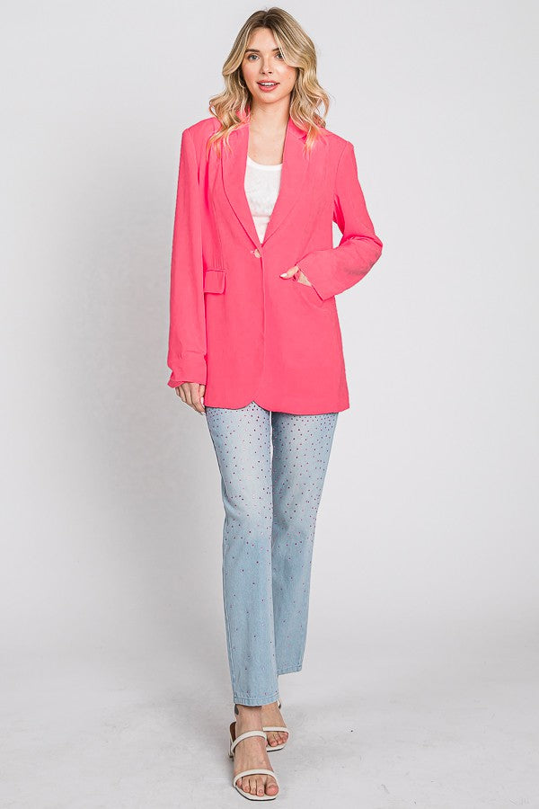 GeeGee Neon Color One-Button Blazer - Curvy Size