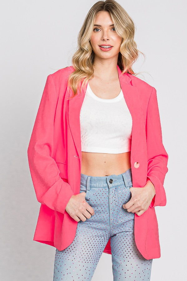 GeeGee Neon Color One-Button Blazer - Curvy Size