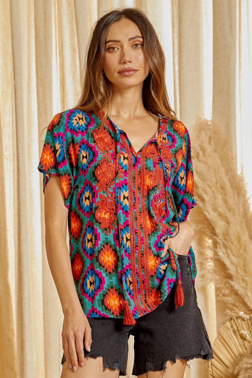 Printed top with Embroidery details
