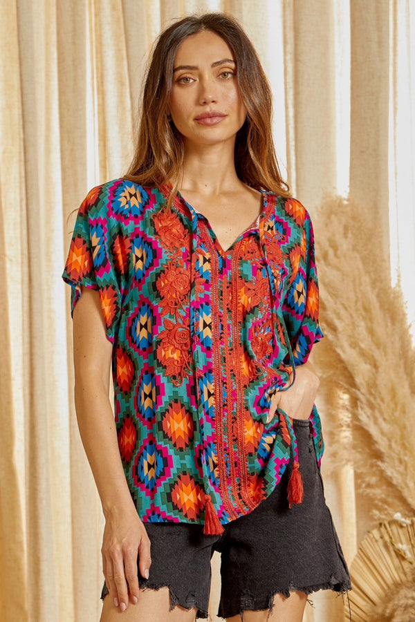 Printed top with Embroidery details