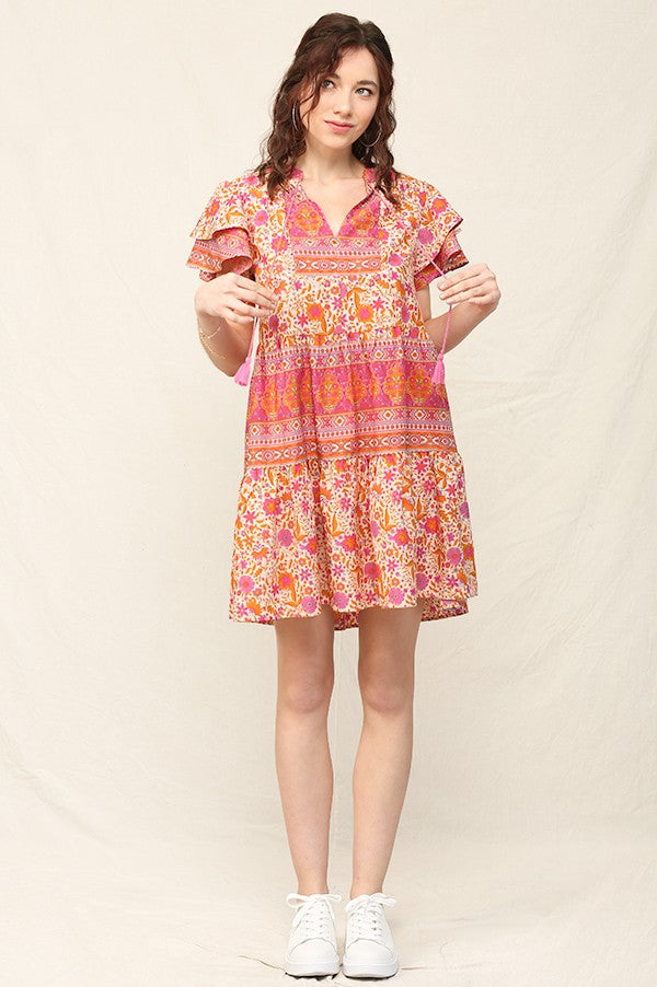 Print Mixed Babydoll Shift Dress - 2 Colors