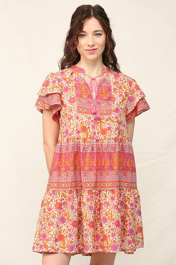 Print Mixed Babydoll Shift Dress - 2 Colors
