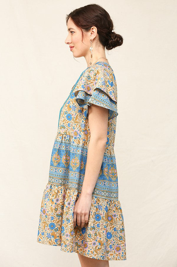 Print Mixed Babydoll Shift Dress - 2 Colors