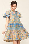 Print Mixed Babydoll Shift Dress - 2 Colors