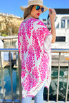 Damask Flower Printed Kimono Cardigan With Trim - 2 Colors