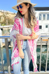 Damask Flower Printed Kimono Cardigan With Trim - 2 Colors