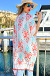 Damask Flower Printed Kimono Cardigan With Trim - 2 Colors