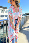 Damask Flower Printed Kimono Cardigan With Trim - 2 Colors