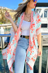 Damask Flower Printed Kimono Cardigan With Trim - 2 Colors