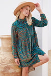 Velvet Leopard Button-up Baby Doll Dress - Curvy Size