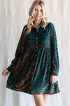 Velvet Leopard Button-up Baby Doll Dress - Curvy Size