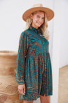 Velvet Leopard Button-up Baby Doll Dress - Curvy Size