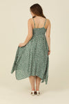 Cactus Print Scarf Hem Midi Dress