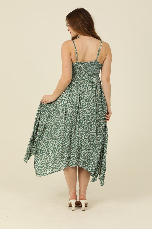 Cactus Print Scarf Hem Midi Dress
