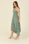 Cactus Print Scarf Hem Midi Dress