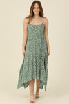 Cactus Print Scarf Hem Midi Dress