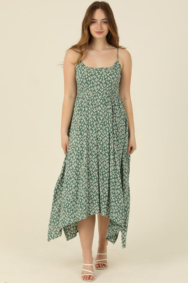 Cactus Print Scarf Hem Midi Dress