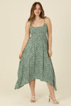 Cactus Print Scarf Hem Midi Dress