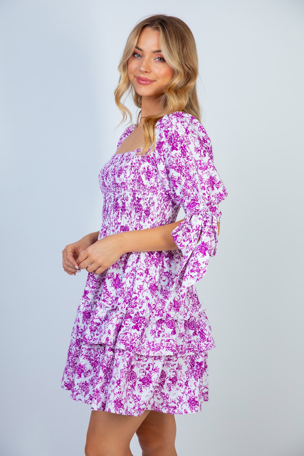 Half Sleeve Floral Print Woven Dress
