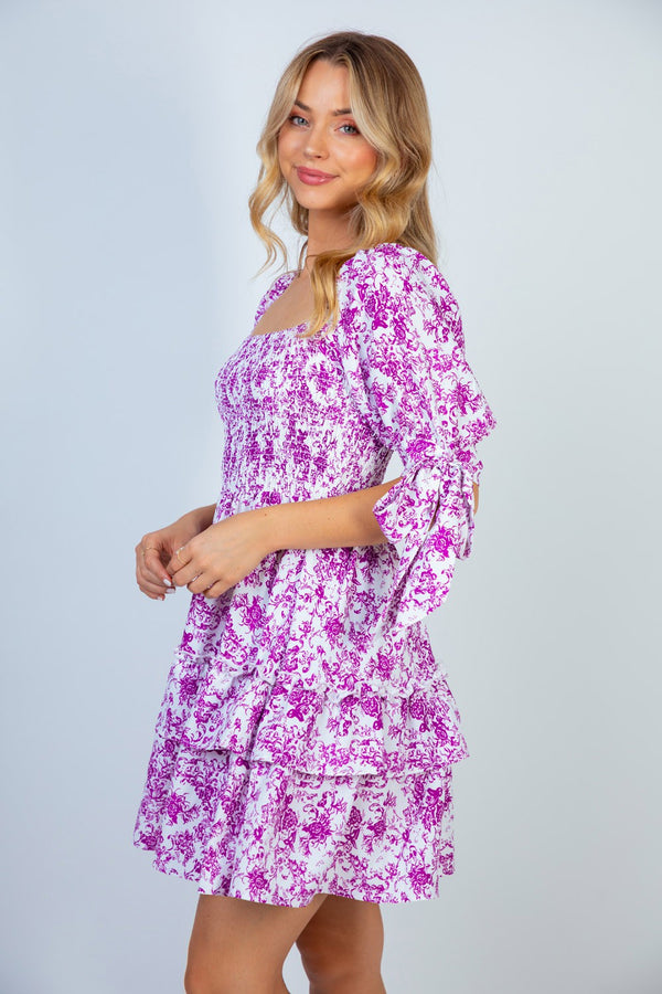 Half Sleeve Floral Print Woven Dress