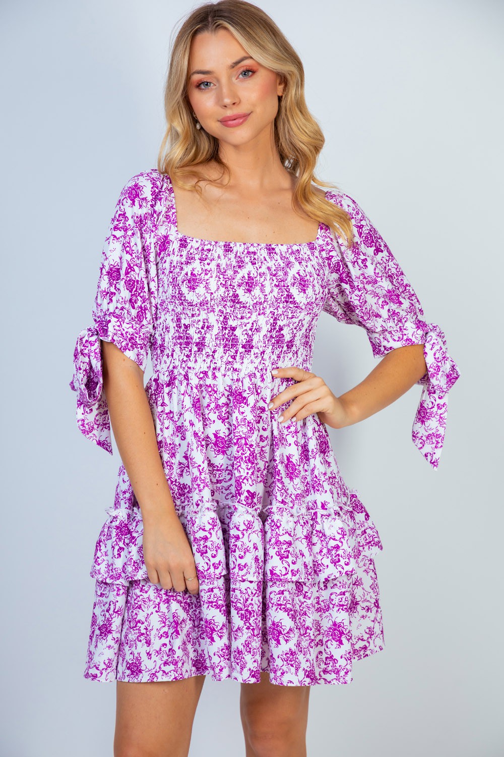 Half Sleeve Floral Print Woven Dress