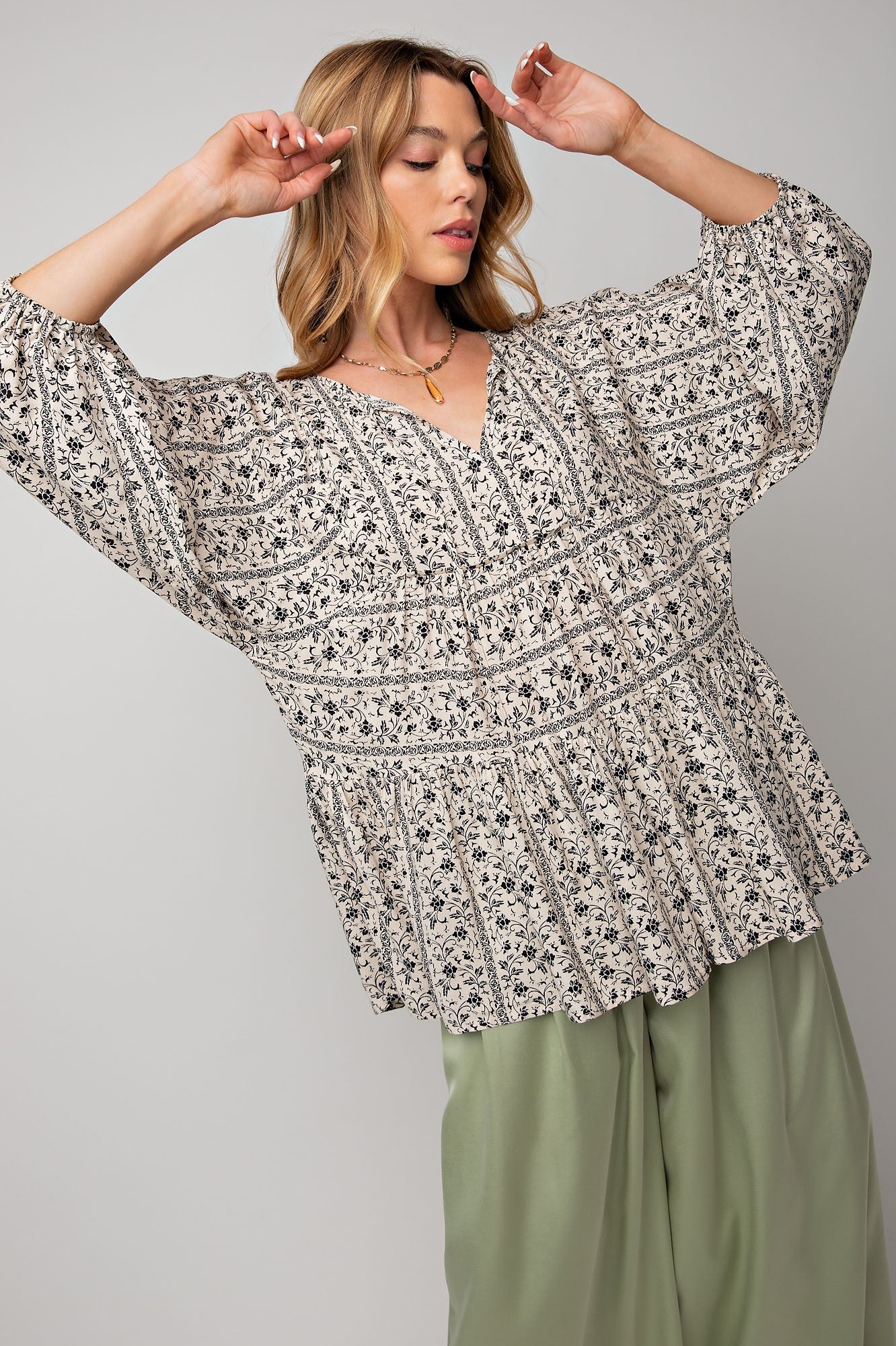 Printed Challis Babydoll Tunic