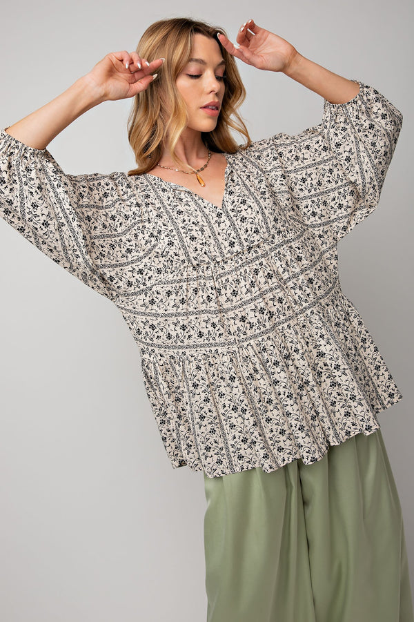 Printed Challis Babydoll Tunic