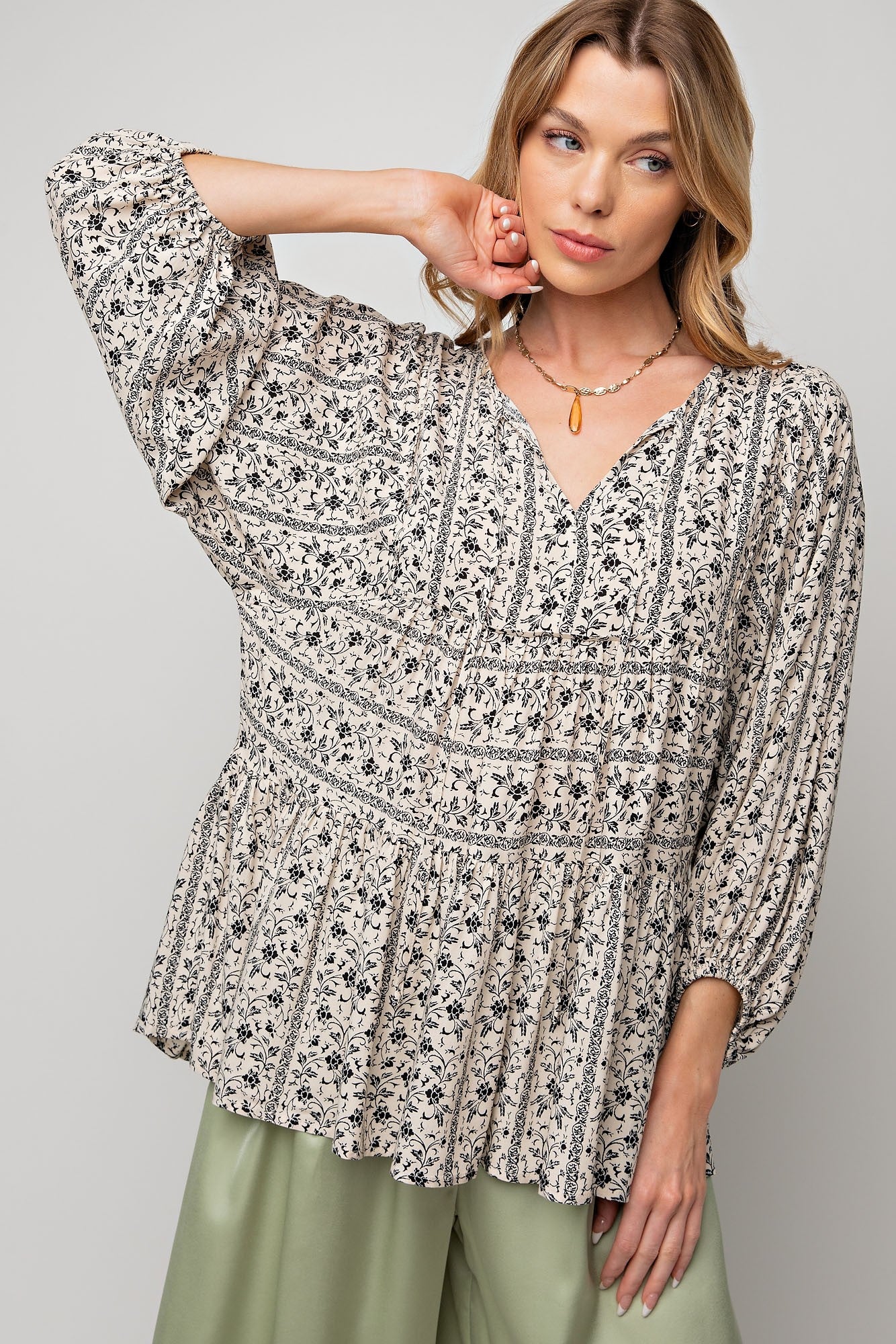 Printed Challis Babydoll Tunic