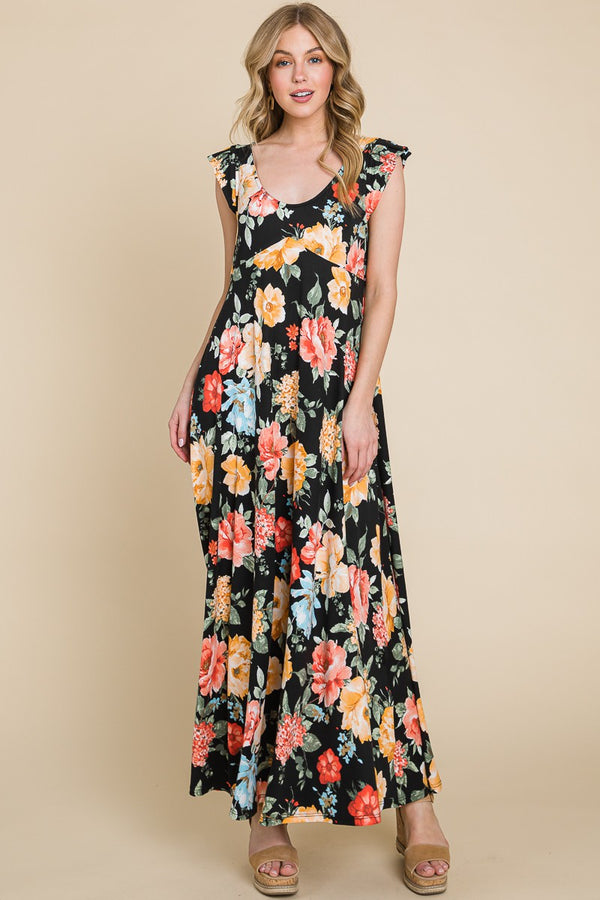 SALE Emerald Collection Floral Printed Scoop-neck Maxi Dress - Curvy Size
