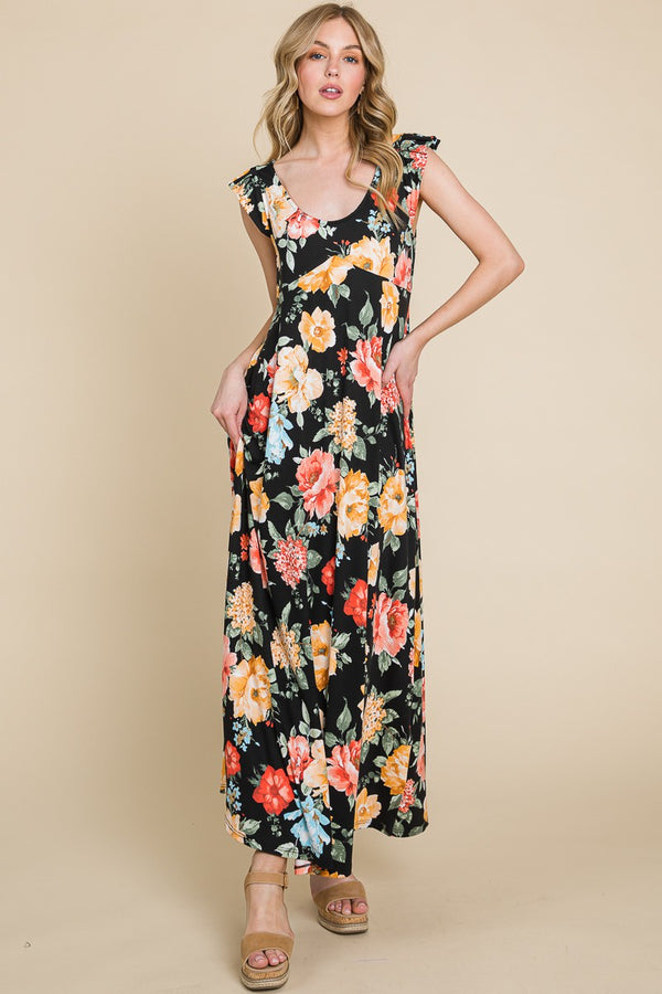 SALE Emerald Collection Floral Printed Scoop-neck Maxi Dress - Curvy Size