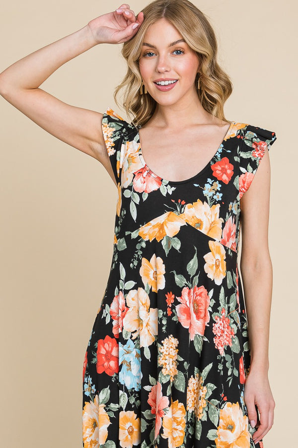 SALE Emerald Collection Floral Printed Scoop-neck Maxi Dress - Curvy Size