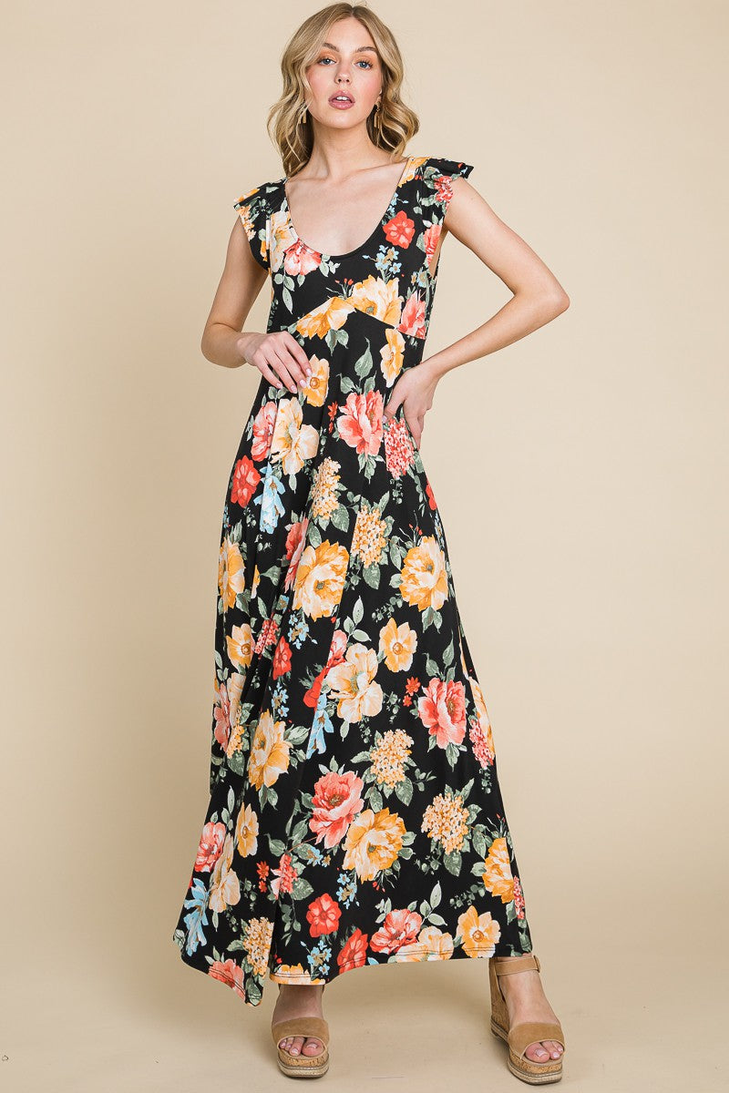 SALE Emerald Collection Floral Printed Scoop-neck Maxi Dress - Curvy Size