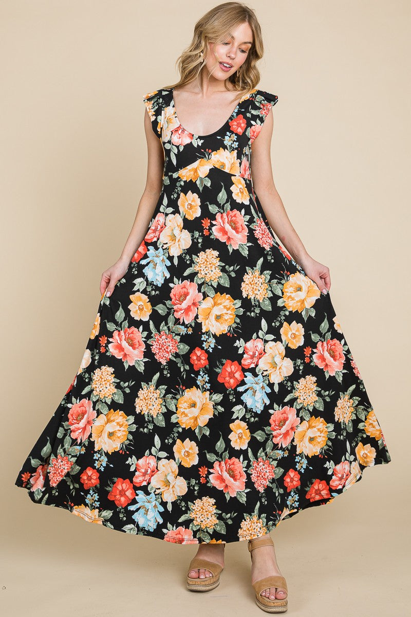 SALE Emerald Collection Floral Printed Scoop-neck Maxi Dress - Curvy Size