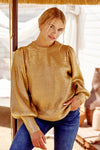 Metallic Knit Lantern Sleeves Pullover